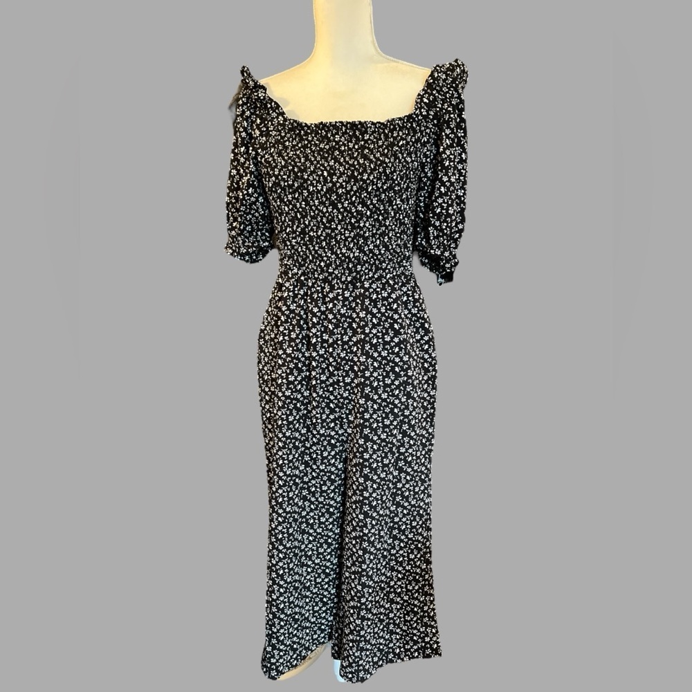 Cropped Black and White Floral Romper, NEW